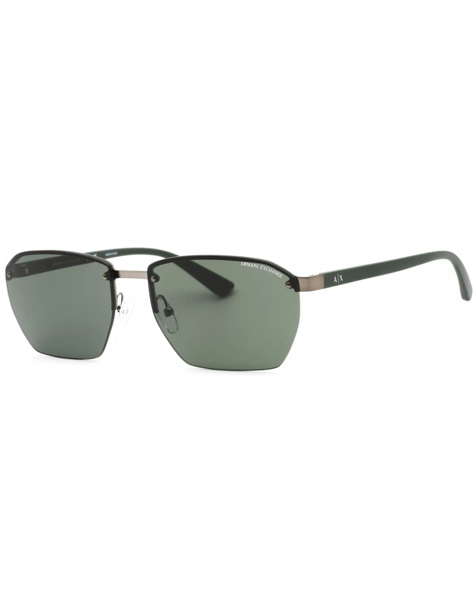 Armani Exchange Matte Gunmetal Sunglasses with Green Tinted Lenses