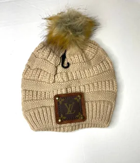 Beanie with LV patch and antique hardware in camel