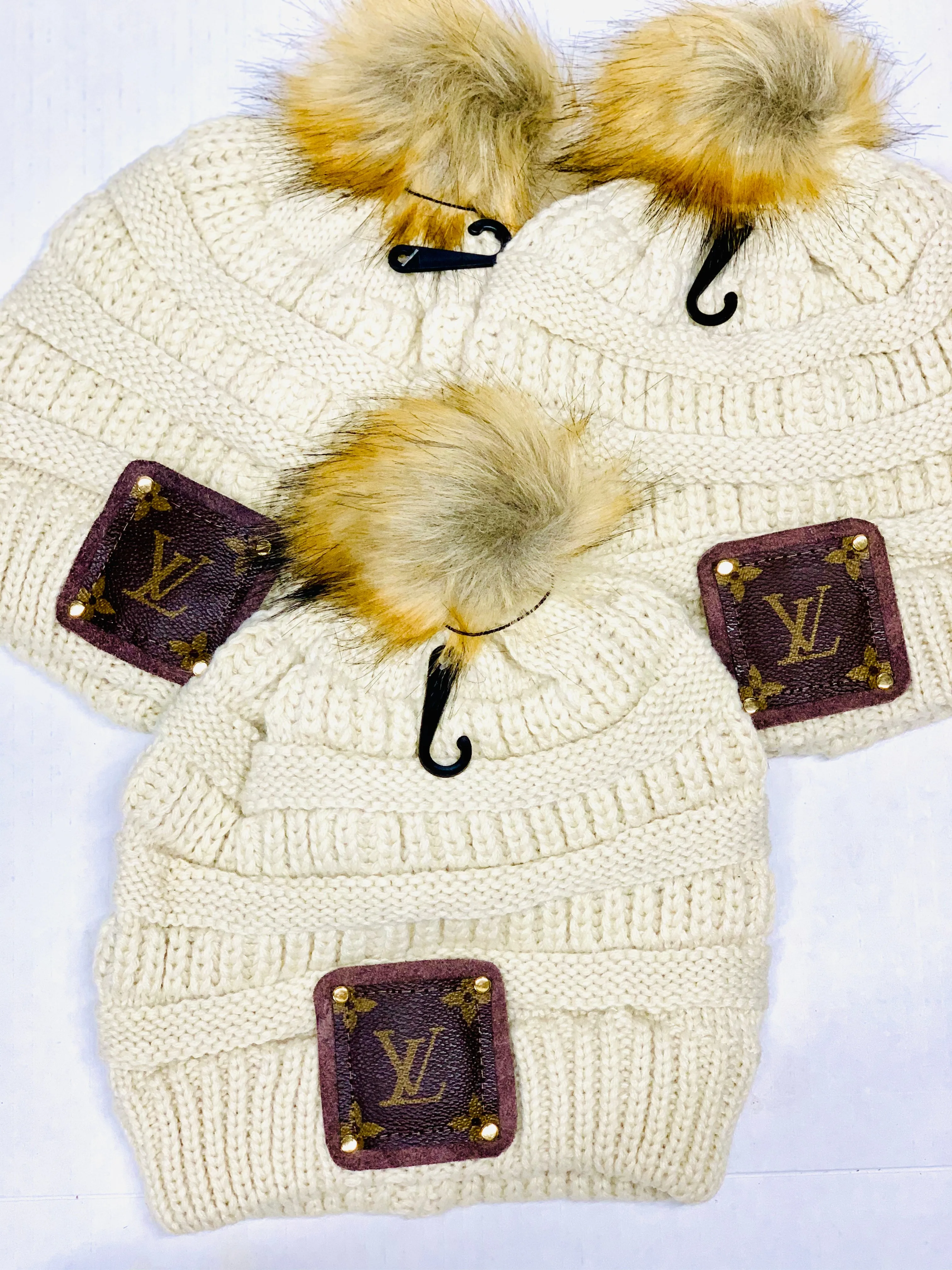 Beanie with LV patch and antique hardware