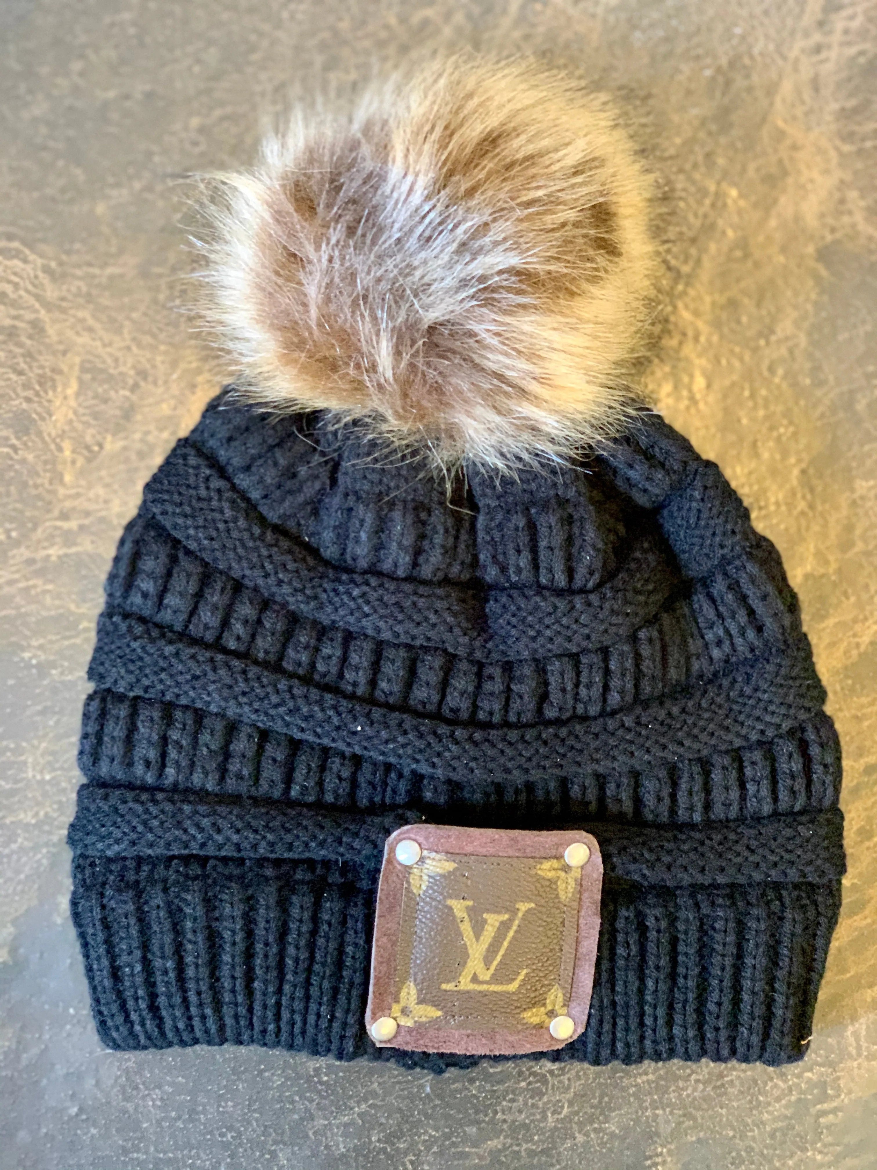 Beanie with LV patch and antique hardware