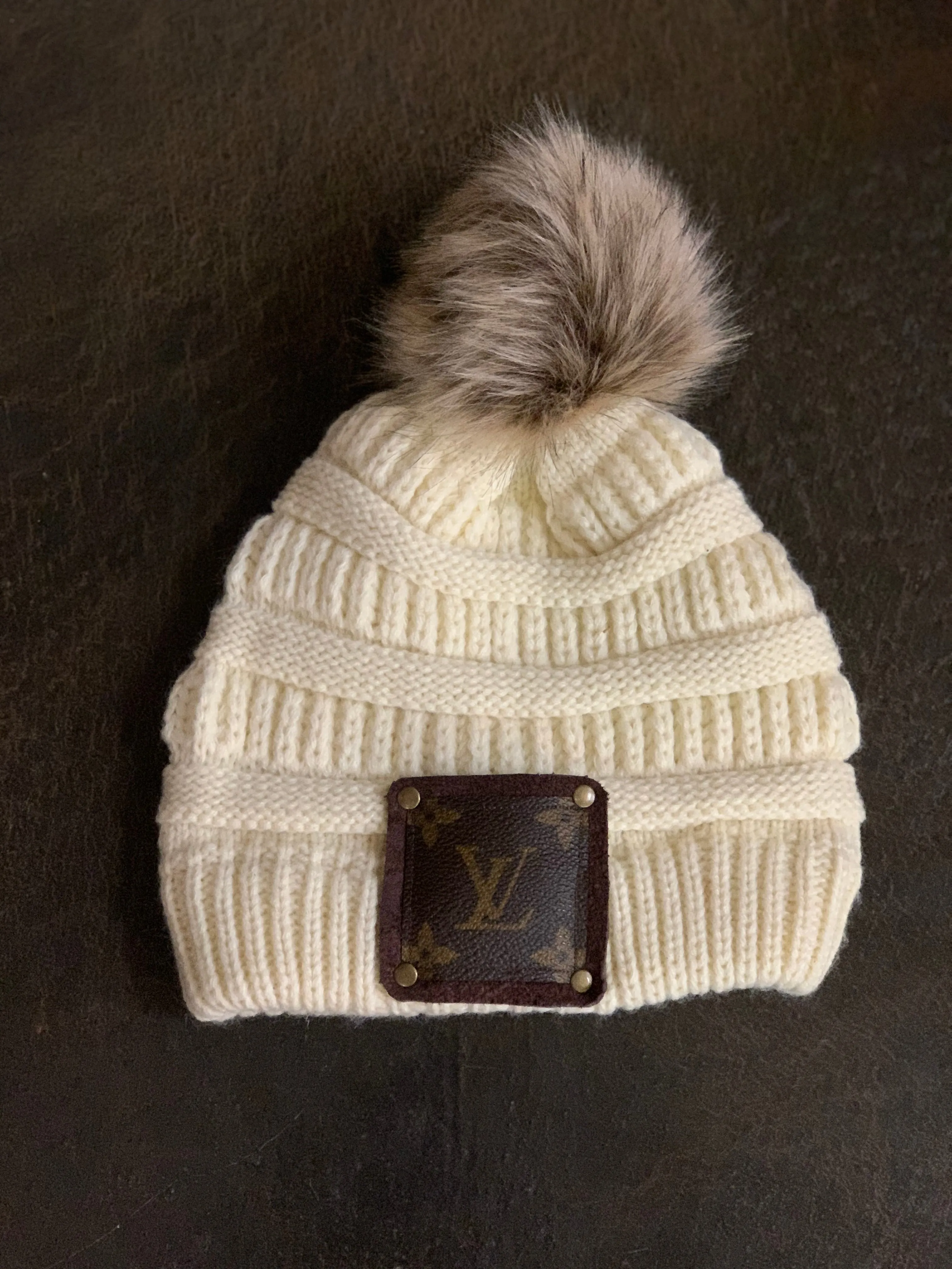Beanie with LV patch and antique hardware