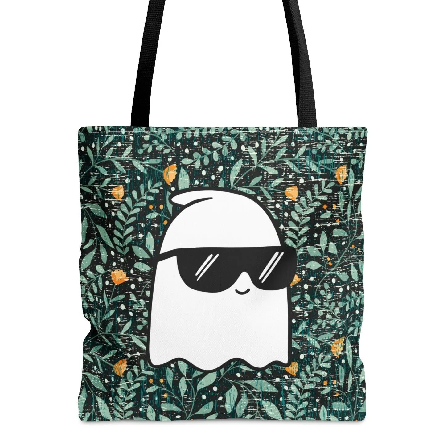 Cute Sunglasses Ghost Large Tote Bag: Fall Floral Charm with a Playful Twist