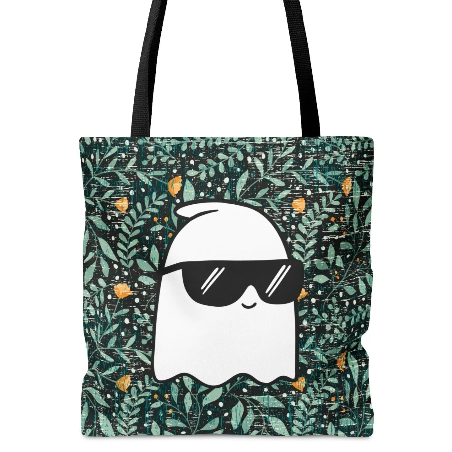 Cute Sunglasses Ghost Large Tote Bag: Fall Floral Charm with a Playful Twist