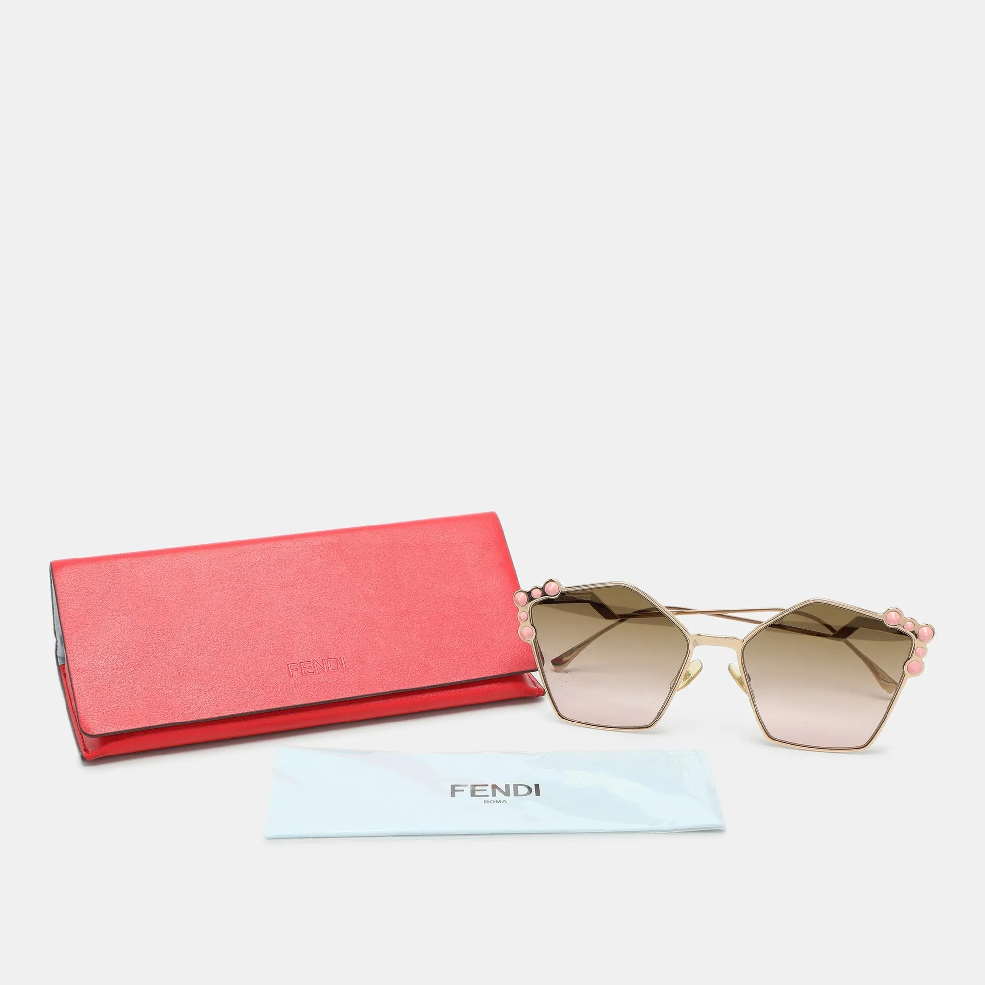 Fendi Brown/pink Gradient Ff 0261/s Spike Can Eye Geometric Sunglasses