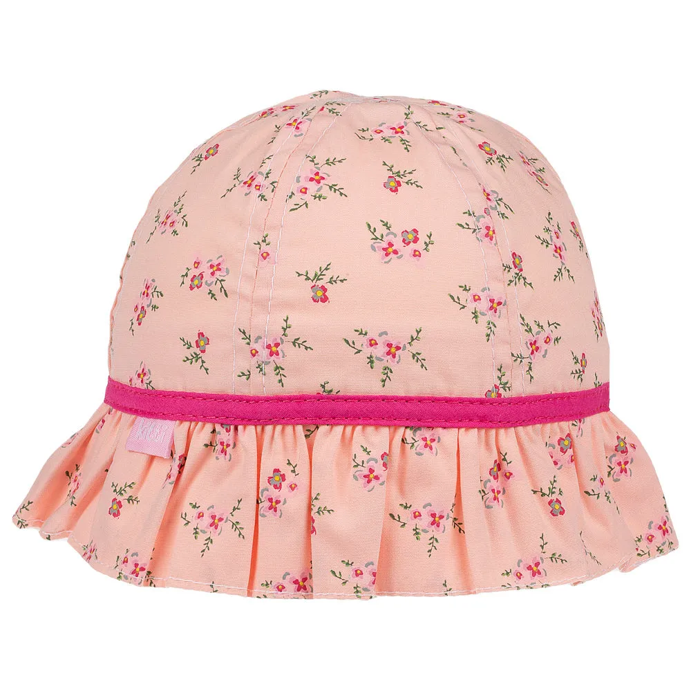 Infant Girl's Bucket Hat, Lime and Pink Cotton Floral Print Hat, Dainty Sun Hat, 0-18 Months