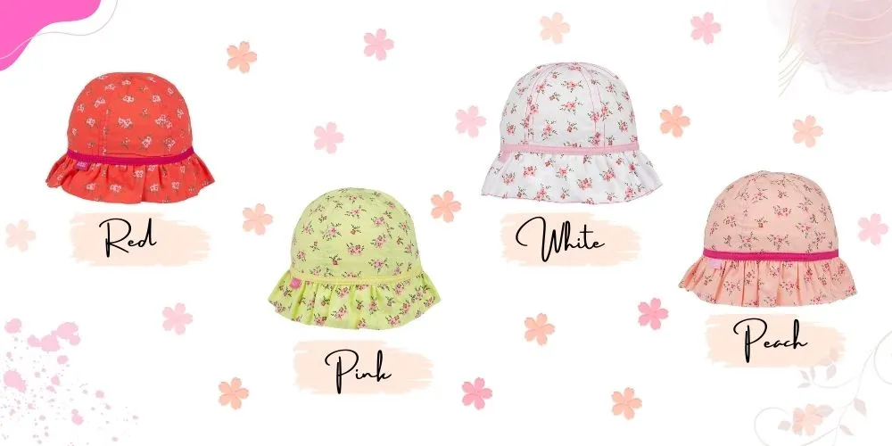Infant Girl's Bucket Hat, Lime and Pink Cotton Floral Print Hat, Dainty Sun Hat, 0-18 Months