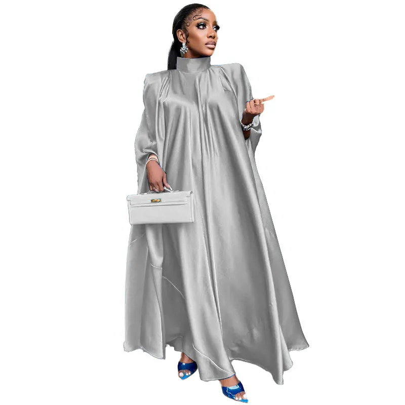 Women Wear High Collar Loose Large Swing Djellaba Satin Dress Women Clothing